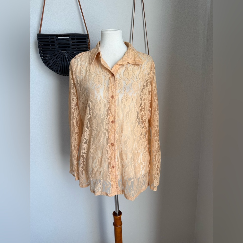 CW Classics Lace Button Down Top, Size XL